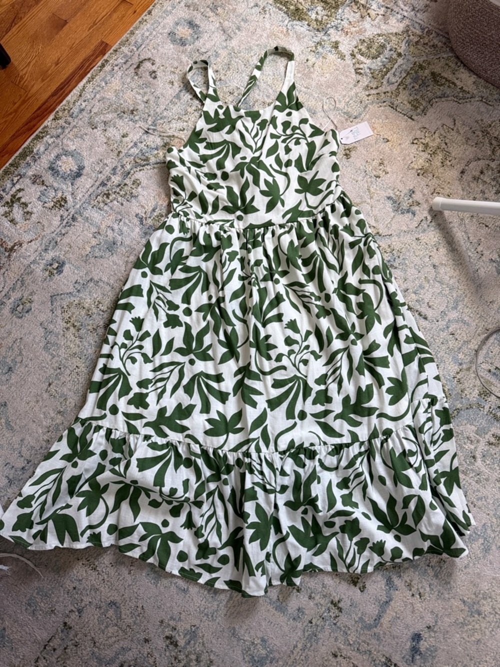 Time and Tru White Sundress with Green Leaf Print